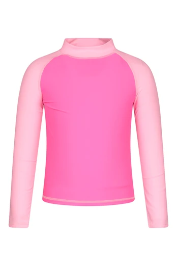Kids Long Sleeved Rash Vest - Bright Pink