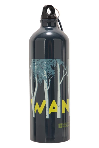 1L Printed Metallic Water Bottle With Karabiner - Dark Blue