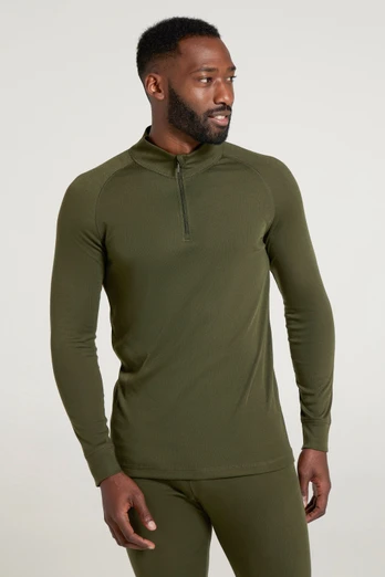 Talus Mens Long Sleeved Zip Neck Top - Khaki