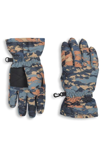 Printed Kids Ski Gloves - Rust