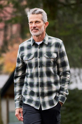 Chemise en flanelle à manches longues Trace pour hommes - Vert Foncé