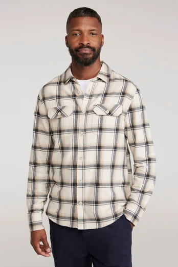 Trace Mens Flannel Long Sleeve Shirt - Off White