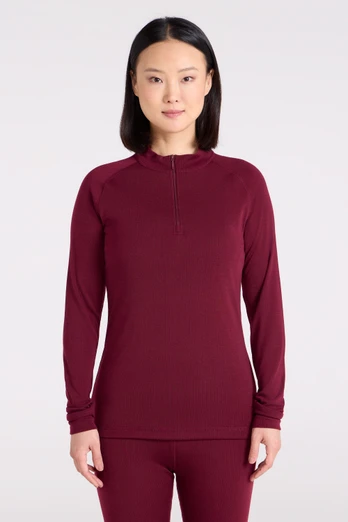 Talus Womens Long Sleeved Zip Neck Top - Berry