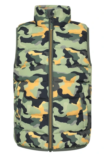 Rocko Kids Printed Padded Gilet - Dark Khaki