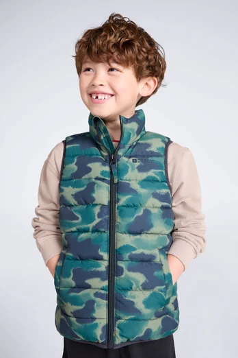Rocko Kids Printed Padded Gilet - Light Khaki
