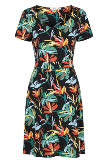 Orchid Patterned Womens UV Dress - Jet Black