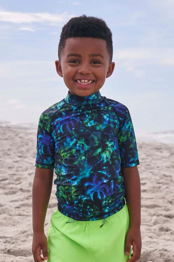 Short Sleeve Kids Printed Rash Vest - Green