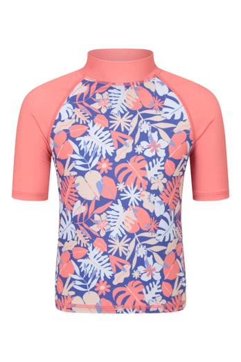 Short Sleeve Kids Printed Rash Vest - Light Pink