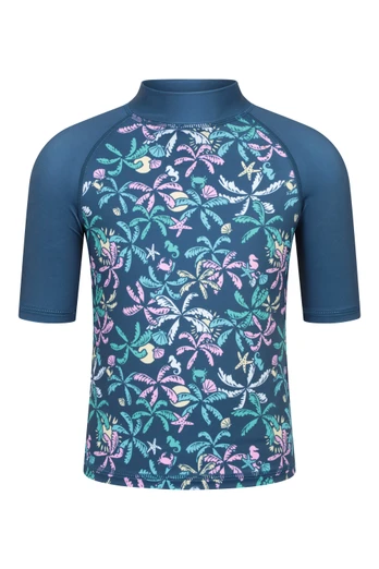 Short Sleeve Kids Printed Rash Vest - Teal
