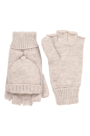 Fingerless Knitted Womens Mitten - Beige