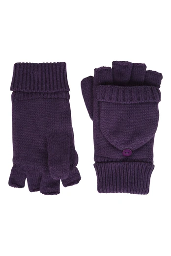 Fingerless Knitted Womens Mitten - Purple