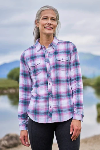 Willow Womens Brushed Flannel Slim-Fit Shirt - Grey