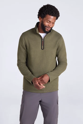 Beta Contrast Mens Zip-Neck Top - Dark Khaki
