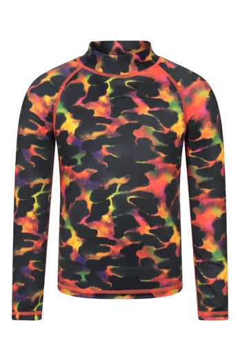 Long Sleeved Printed Kids Rash Vest - Dark Red