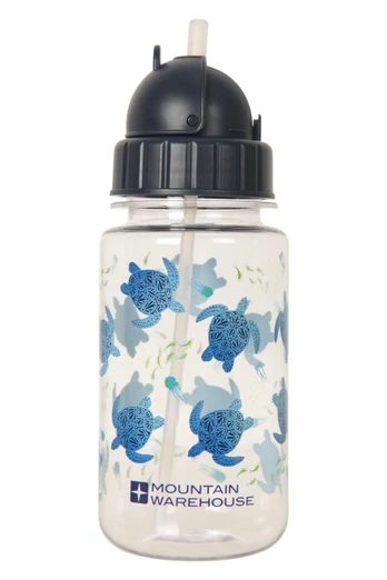BPA Free Printed Flip Lid Kids Water Bottle - 350ml - Dark Blue