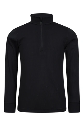 Talus Kids Zip Neck Base Layer Top - Black