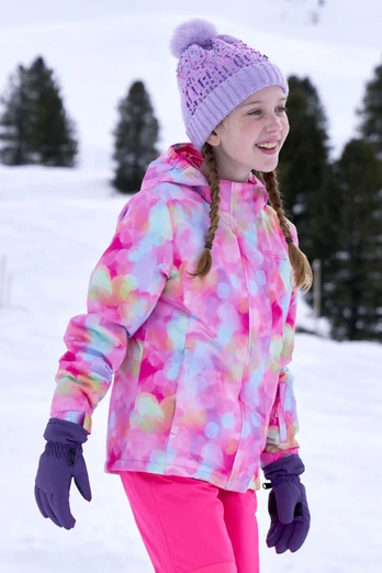 Snowdrop Printed Kids Ski Jacket - Bubble Gum