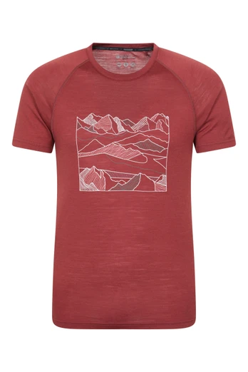 Quest Mens Printed Merino T-Shirt - Burgundy