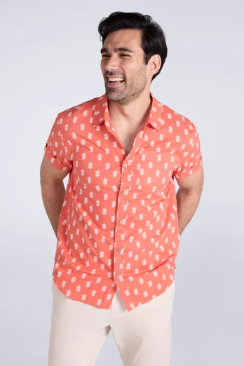 Preston Illustration Mens Shirt - Coral