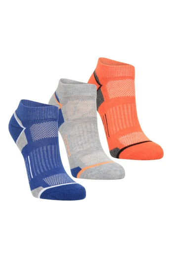 Kids IsoCool Trainer Length Socks 3-Pack - Blue