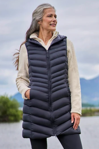 Florence Womens Long Padded Gilet - Black