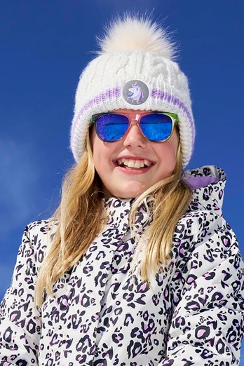 Badged Kids Pom-Pom Thermal Beanie - White