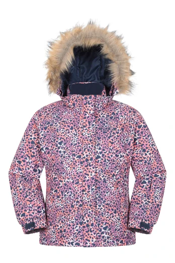 Glacial Printed Kids Ski Jacket - Coral