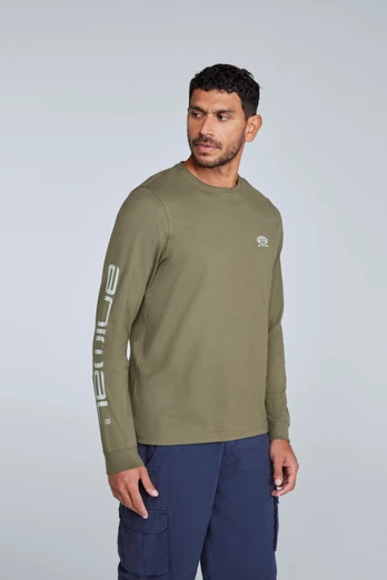 Tommy Mens Graphic Long Sleeve Tee - Khaki