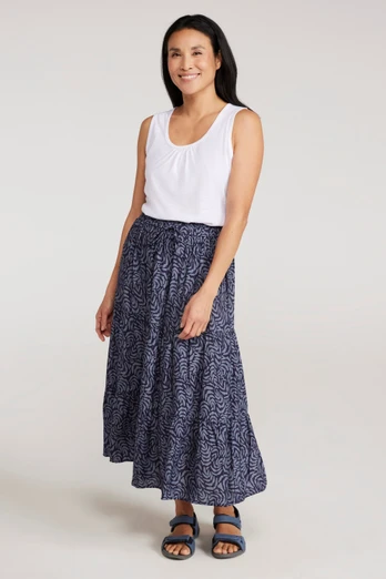 Palermo Womens Tiered Midi Skirt - Navy