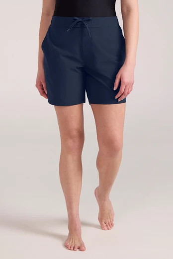 Quick Dry Womens Long Board Shorts - Dark Blue