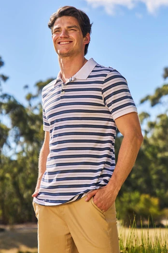 Wren Mens Stripe Cotton Polo Shirt - White