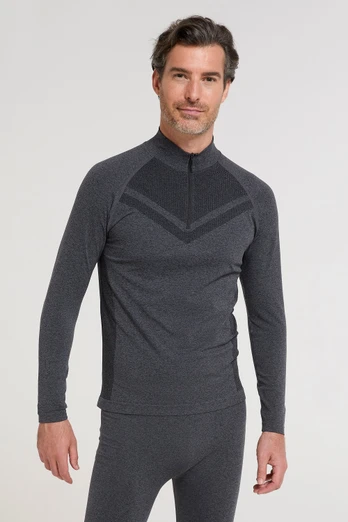Ventina Mens Seamless Zip Neck Base Layer - Charcoal