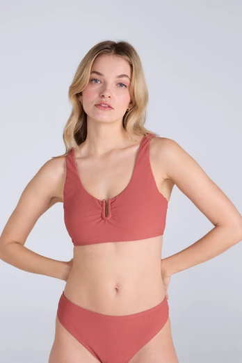 Florence Womens Ribbed Bikini Top - Burgundy