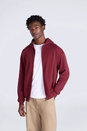 Icon Mens Logo Zip Through Hoodie - Burgundy
