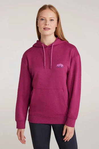 Printed Mountain Scene Womens Relaxed Fit Hoodie - Berry
