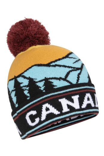 Canada Mens Jacquard Pom Beanie - Mustard
