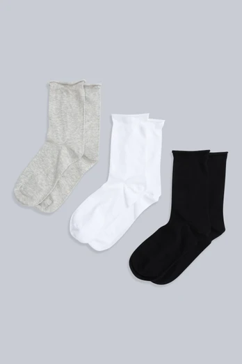 Isla Womens Roll Hem Mid Calf Socks- 3 Packs - Dark Grey