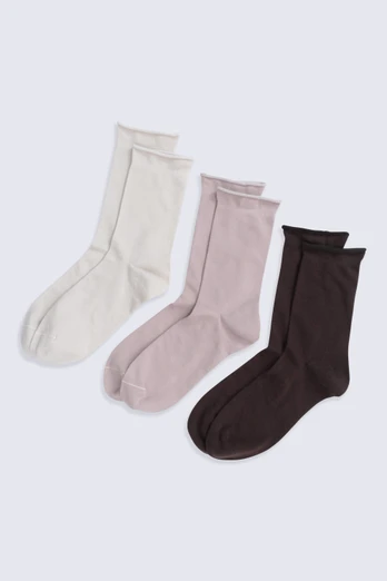Isla Womens Roll Hem Mid Calf Socks- 3 Packs - Mixed