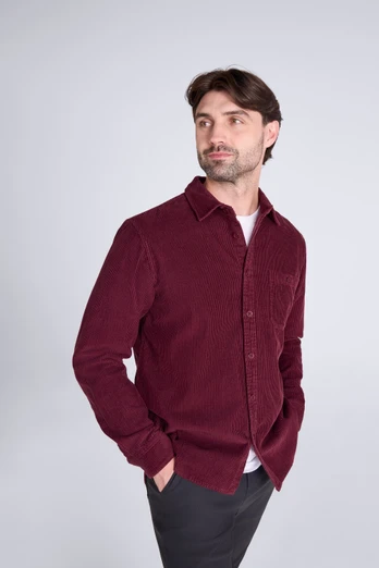 Lewis Mens Cord Shirt - Burgundy