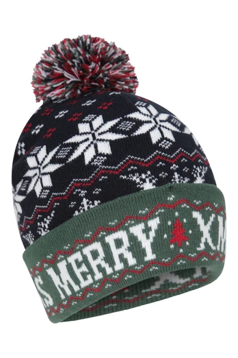 Xmas Fairisle Kids Pom Beanie - Navy