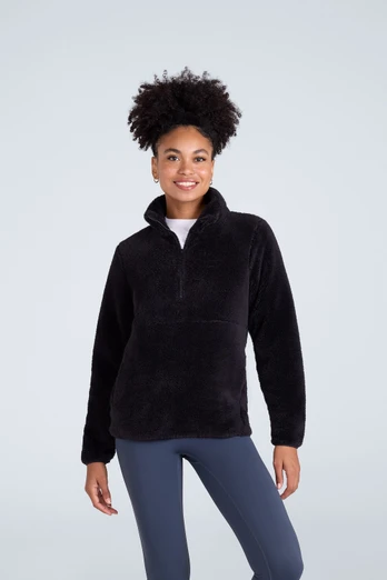 Teddy Womens Half Zip Fleece - Jet Black