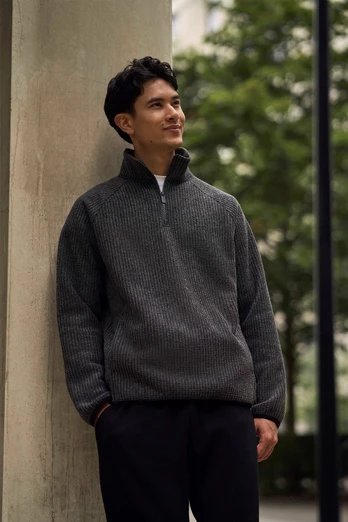 Mens Textured Half-Zip Fleece - Charcoal