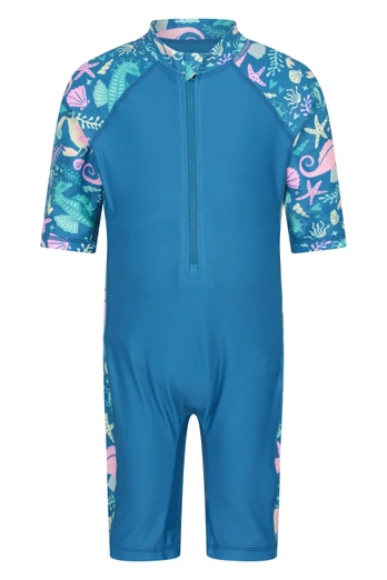Printed Kids Rash Swimsuit - Turquoise