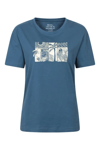Printed Womens Sea Lino Relaxed Fit T-Shirt - Navy