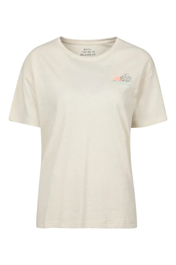 Printed Womens Sea Circle Relaxed Fit T-Shirt - Beige