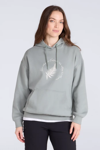 Printed Slogan Fern Womens Relaxed Fit Hoodie - Khaki