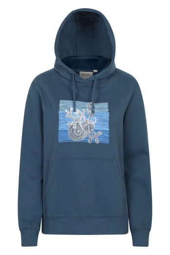 Printed Seahorse Womens Hoodie - Navy
