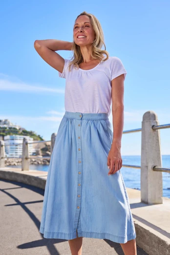 Zamora Button Through Womens Skirt - Blue