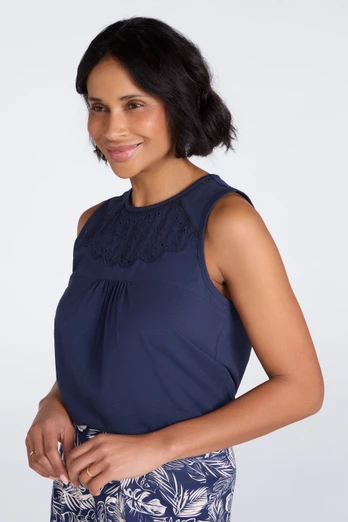 Palma Broderie Womens Vest - Navy