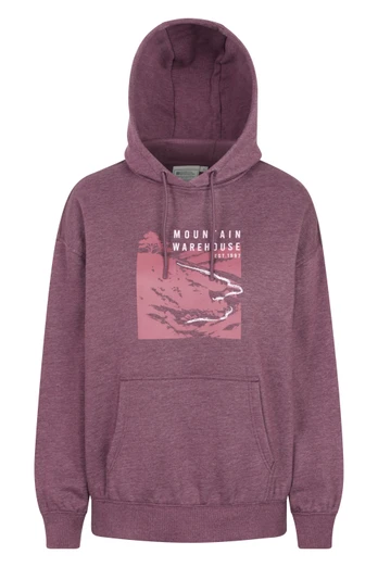 Printed Winding Trek Womens Relaxed Fit Hoodie - Burgundy
